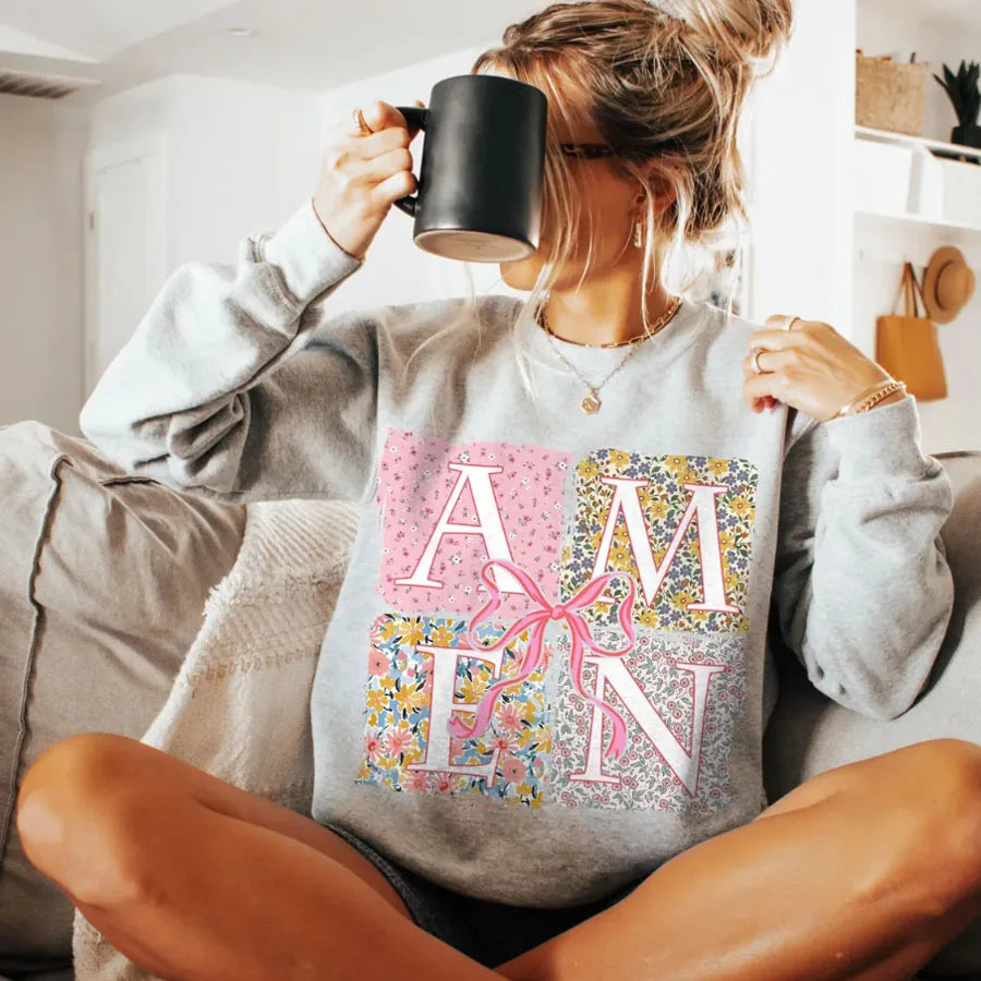Floral Amen Bible Verses DIY Iron-On Heat Transfer Sticker Decal