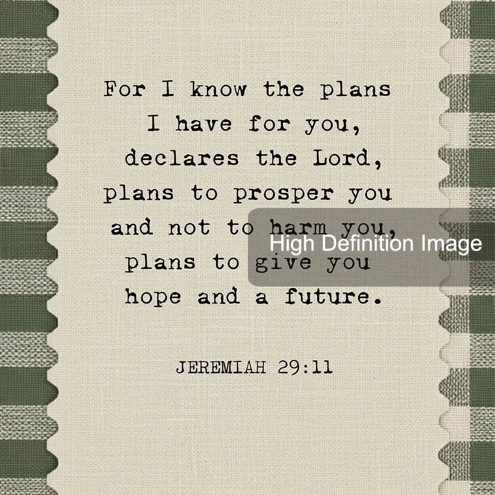 1pc Unframed Jeremiah 29:11 Bible Verse Canvas Green Gingham Christian