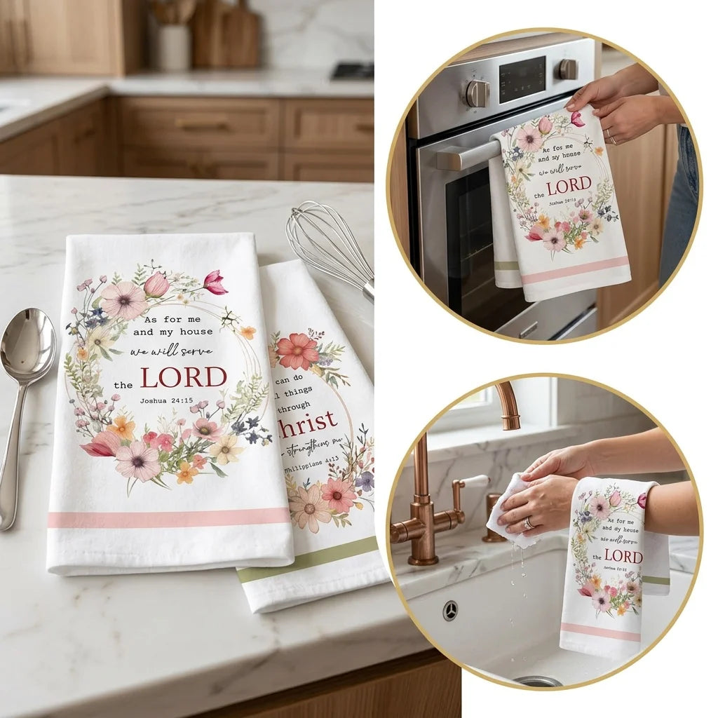 Christian Bible Verse Kitchen Towel Set for Bathroom and Dishwashing -