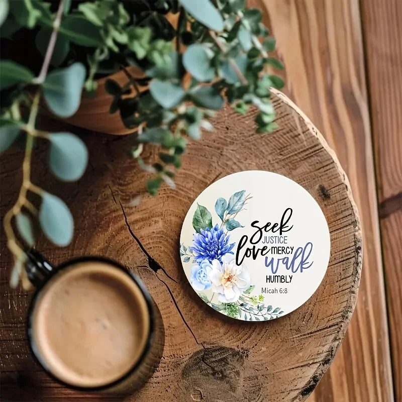 6 pcs 2D 4in Wooden Coasters Bible Verses and Floral Patterns Theme