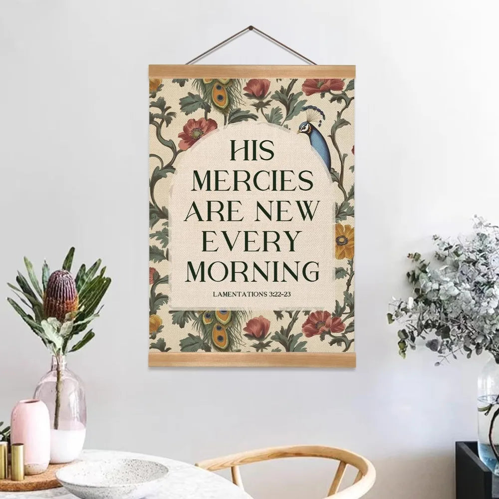 Christian Poster  Art , Christian Bible Verse His Mercies are Boho