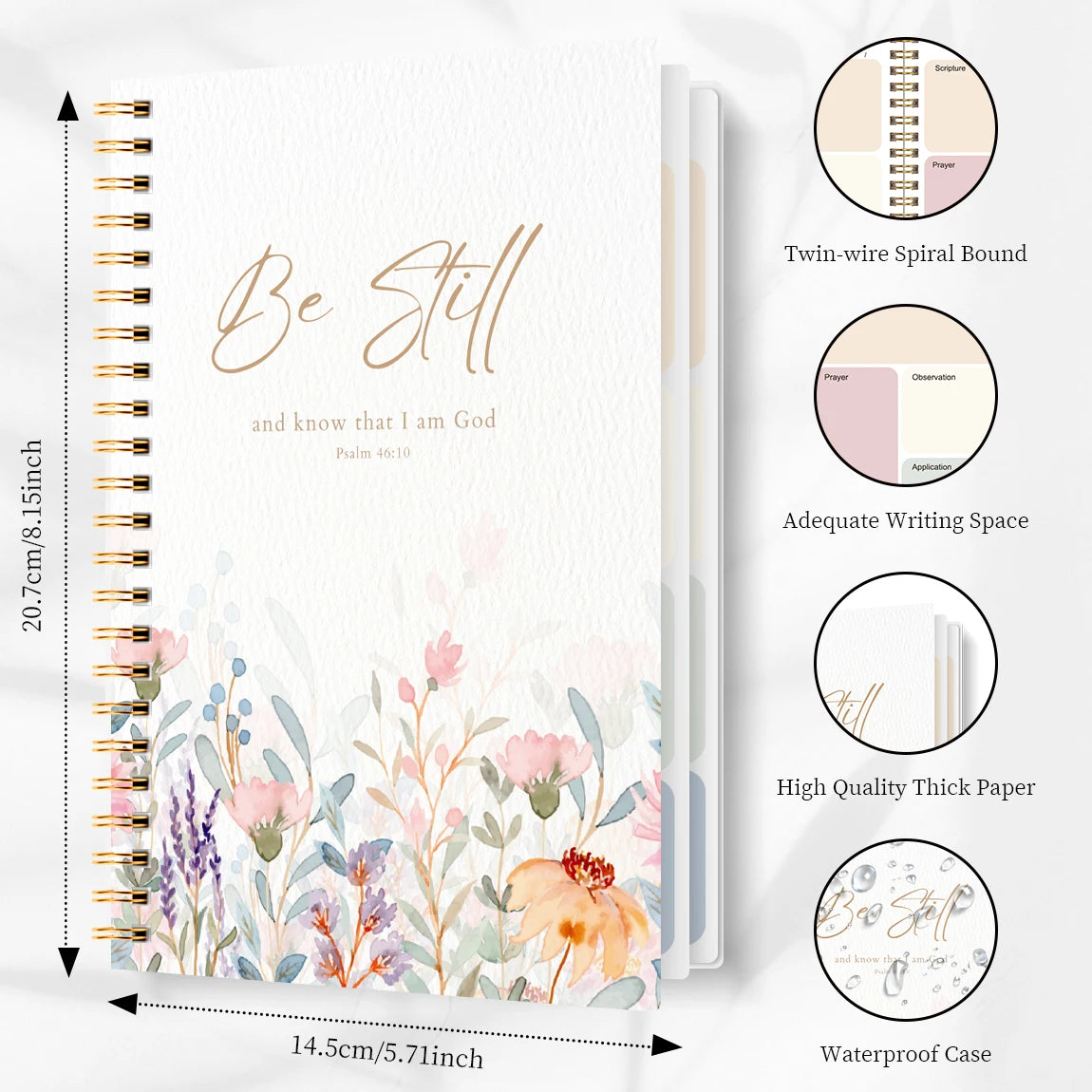Christian Bible Study Journal Notebook with SOAP Method, Floral Spiral