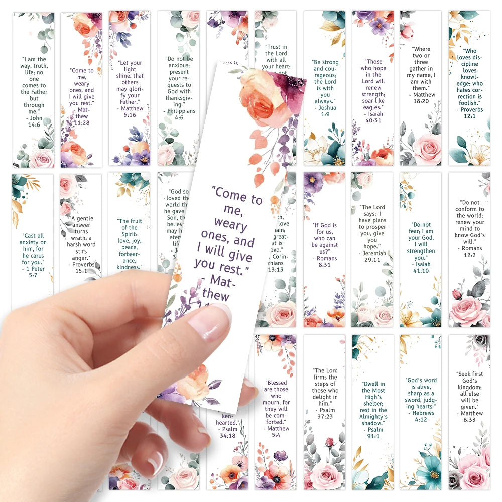 32pcs Bible Bookmarks Set, Watercolor Floral Style, Ideal Gift for