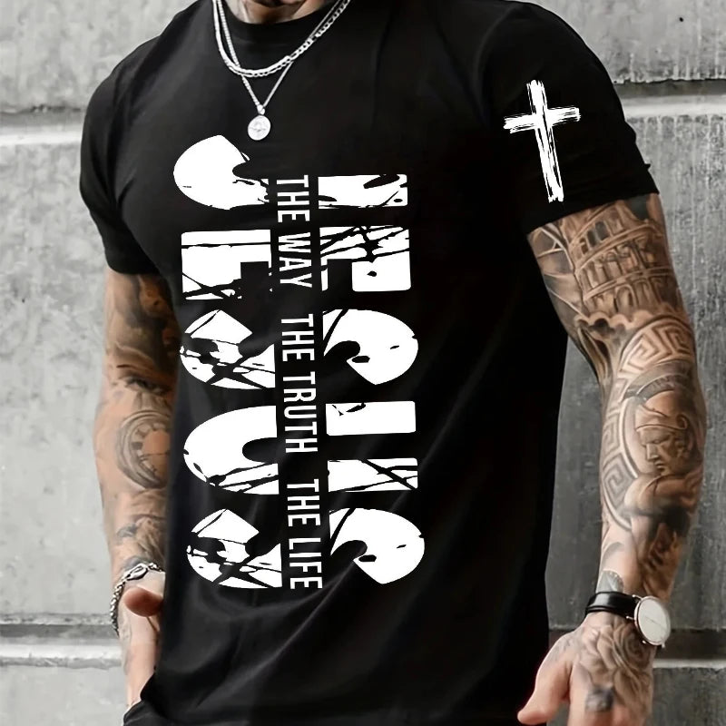 Loose Men T-shirt Summer Jesus The Way The Truth The Life Print T