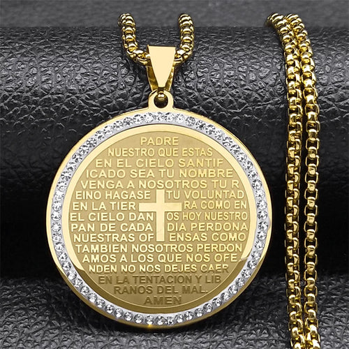The Lord's Prayer God Cross Bible Spainsh Verse Ncklace for Women Men