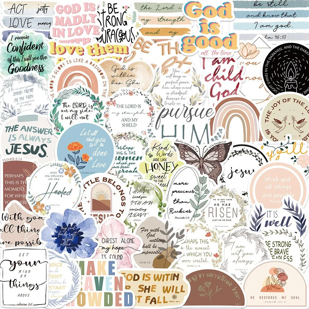 50pcs Jesus Phrase Christians Religion Bible Stickers DIY Laptops