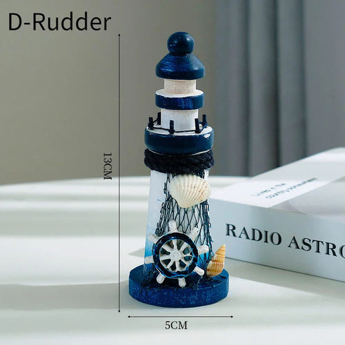 Mediterranean Style Mini Wooden Lighthouse Ornament