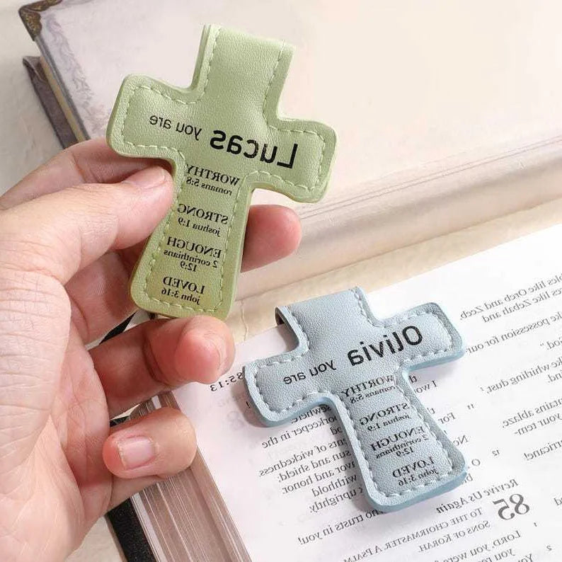 6pcs PU Leather Cross Magnetic Bookmark Custom Bible Verse Christian
