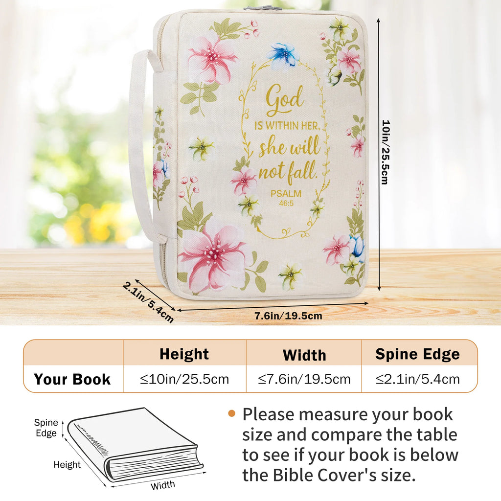 Floral Bible Cover for Women with Zipper and Handle, Large Capacity