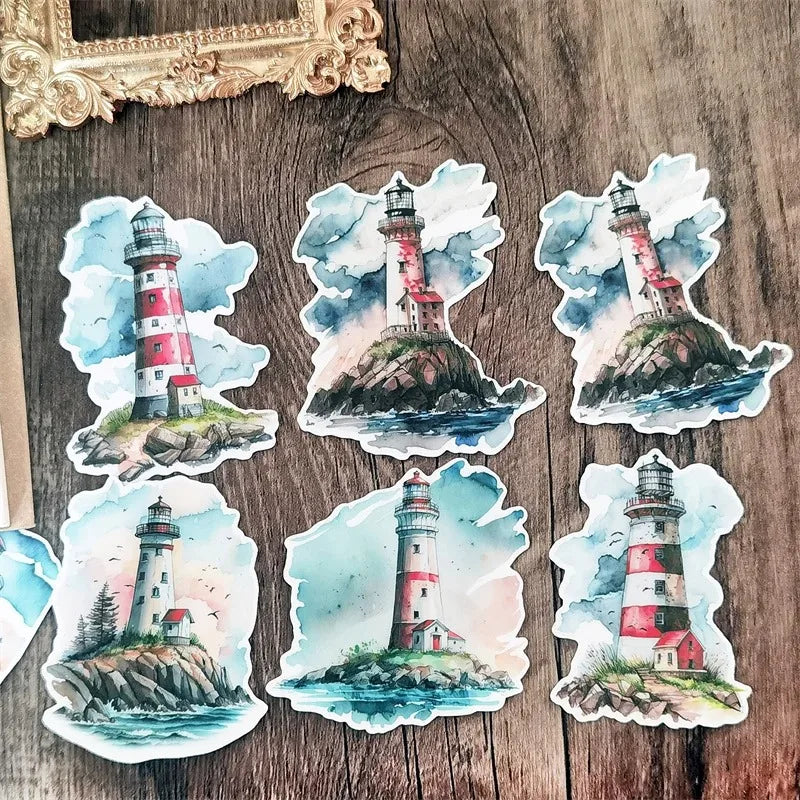 Cute Hand-Painted Watercolor Lighthouse Sticker Set