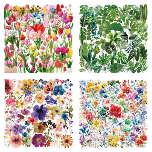 50/200PCS Transparent PET Flower Plant Material Stickers Handbooks