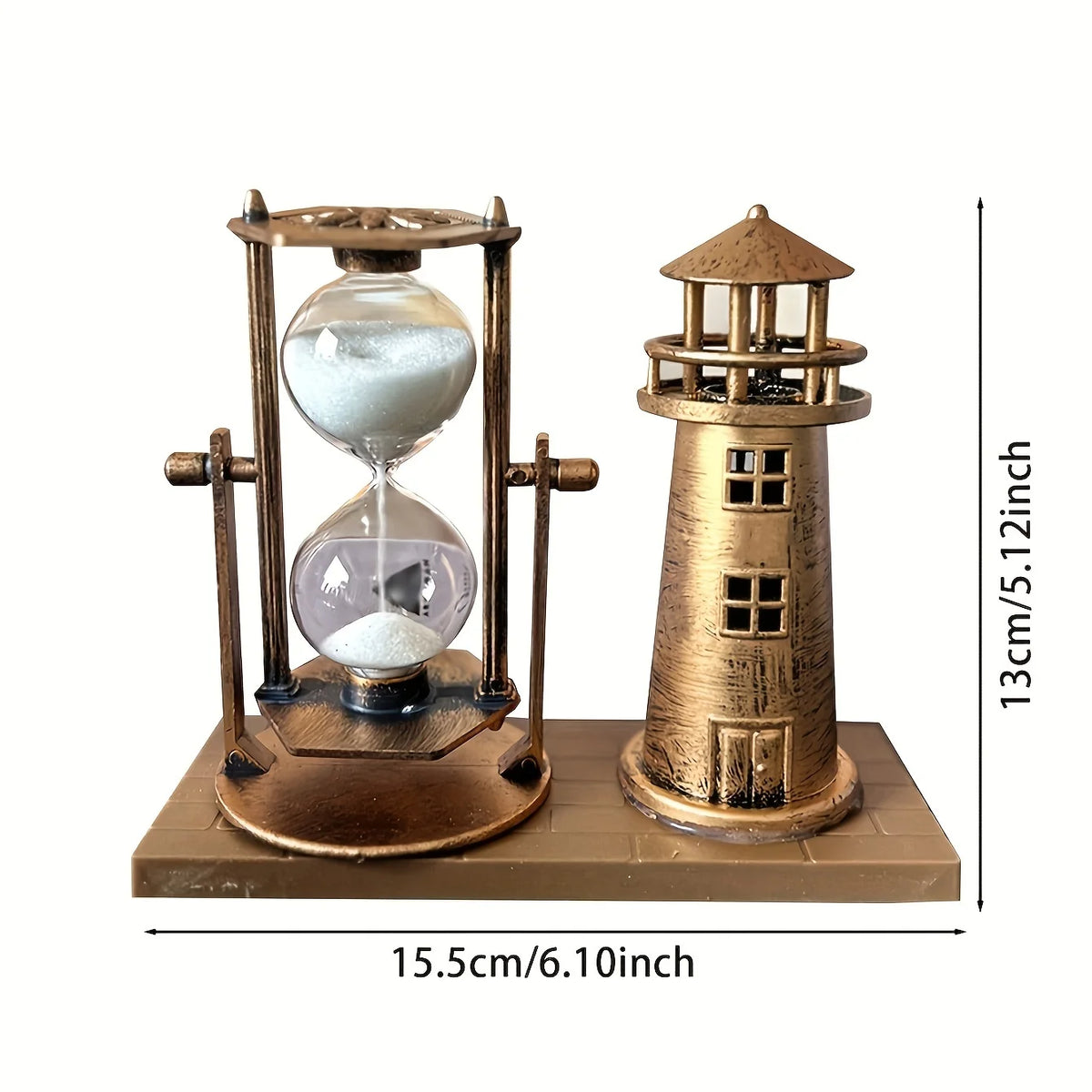 Vintage Bronze Lighthouse Hourglass Ornament — 3D Desktop Decor