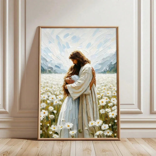 1pc Jesus Hugs Girl Canvas Painting Poster Bible Christian Art