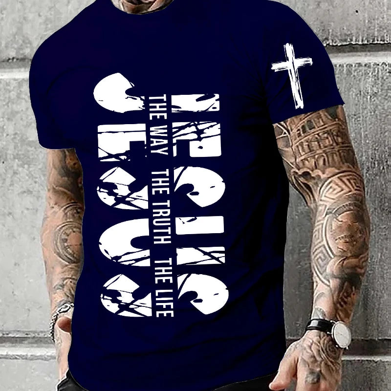Loose Men T-shirt Summer Jesus The Way The Truth The Life Print T
