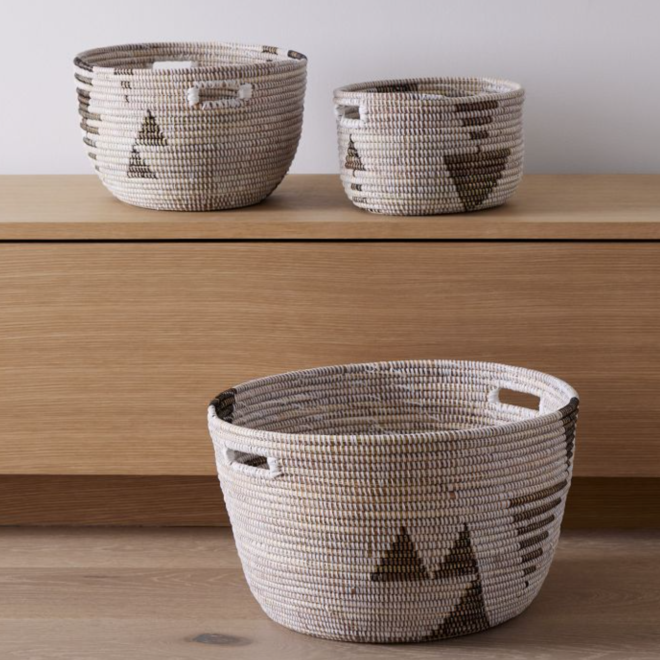 Senegal Oval Storage Baskets | Black & White Graphic | Set of 3 | Handwoven Millet Grass | Wolof Women | Mbare