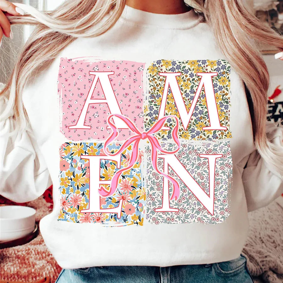 Floral Amen Bible Verses DIY Iron-On Heat Transfer Sticker Decal