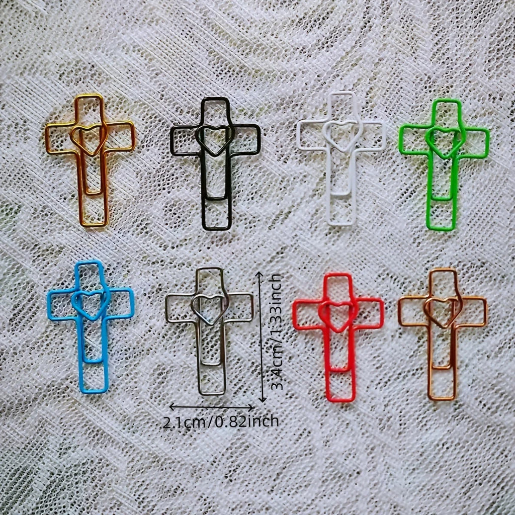 25Pcs Cross Heart Paper Clips Multicolor Religious Bookmarks Christian