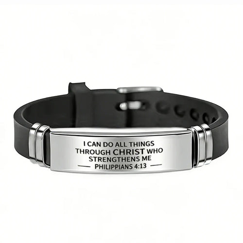 Religious Bible Verse Bracelet Black Stainless Steel Silicone