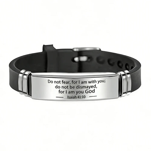 Religious Bible Verse Bracelet Black Stainless Steel Silicone