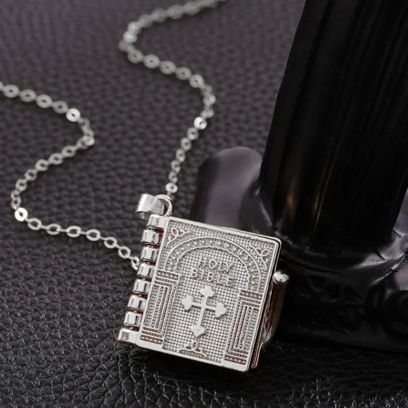 Women Necklace Gold Color Openable Holy Bible Book Pendant