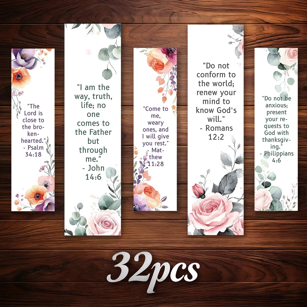 32pcs Bible Bookmarks Set, Watercolor Floral Style, Ideal Gift for