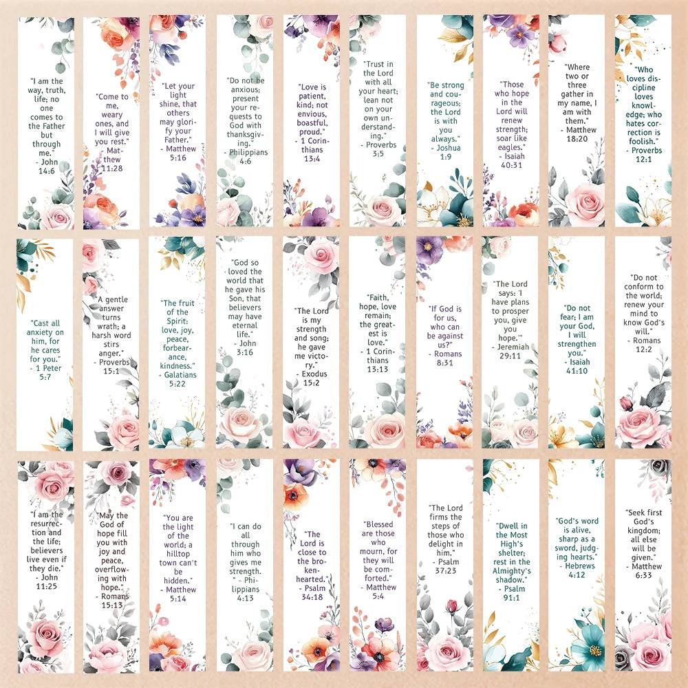 32pcs Bible Bookmarks Set, Watercolor Floral Style, Ideal Gift for