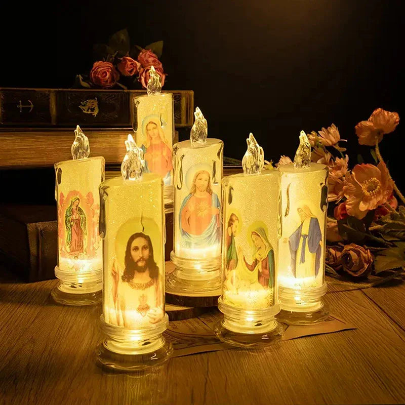 Jesus Virgin Christ LED Candle Lamp Romantic Flameless Prayer Tea