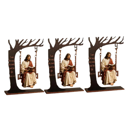 Christian Jesus Swing Tabletop Decoration Wooden Tree Frame With Bible