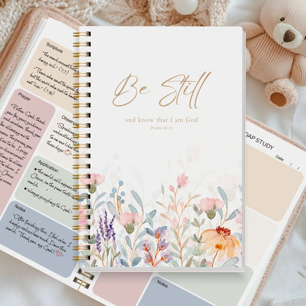 Christian Bible Study Journal Notebook with SOAP Method, Floral Spiral