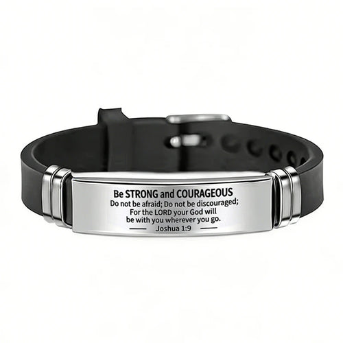 Religious Bible Verse Bracelet Black Stainless Steel Silicone