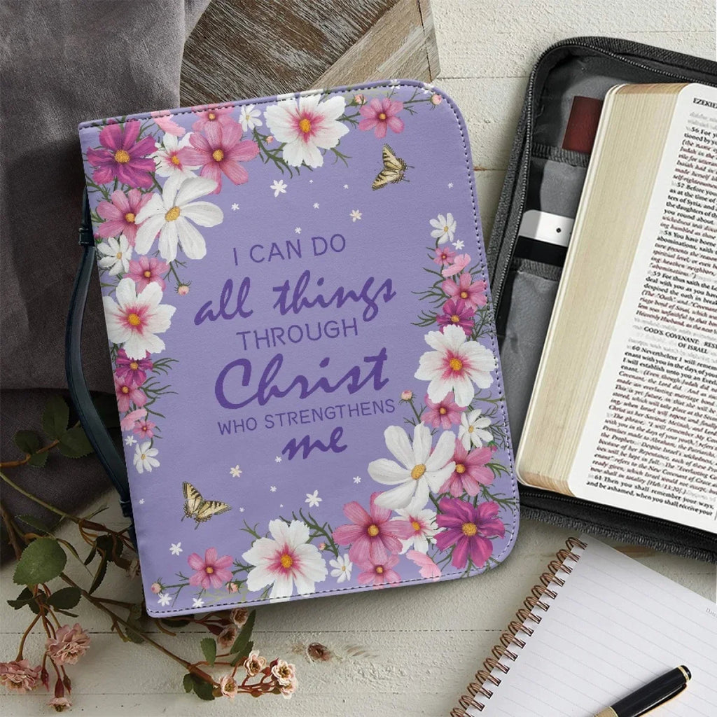 Pretty Floral Bible Verse Print Women Holy Bible Bag PU Leather
