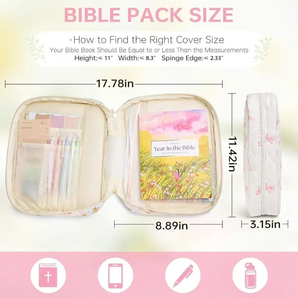 New Floral Design Bible Cover Case Zipper Pocket Handle Bible Cover
