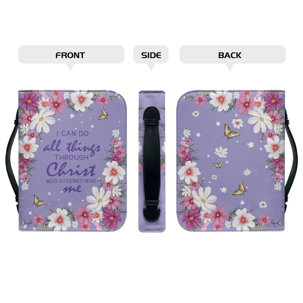 Pretty Floral Bible Verse Print Women Holy Bible Bag PU Leather