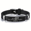 Religious Bible Verse Bracelet Black Stainless Steel Silicone