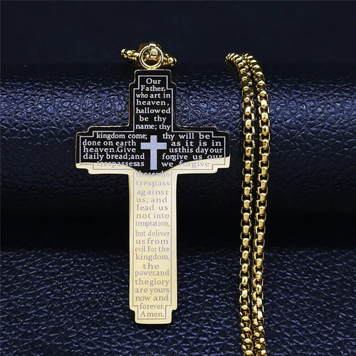 Christian Bible Cross Chain Necklace Stainless Steel Big Pendant