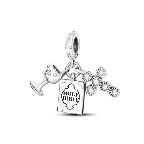 2024 New 925 Silver Jesus Cross The Holy Bible Pendant Charms Beads