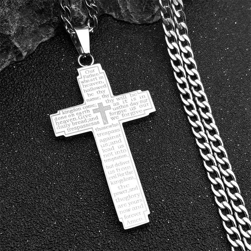 Christian Bible Cross Chain Necklace Stainless Steel Big Pendant