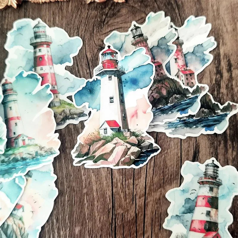 Cute Hand-Painted Watercolor Lighthouse Sticker Set