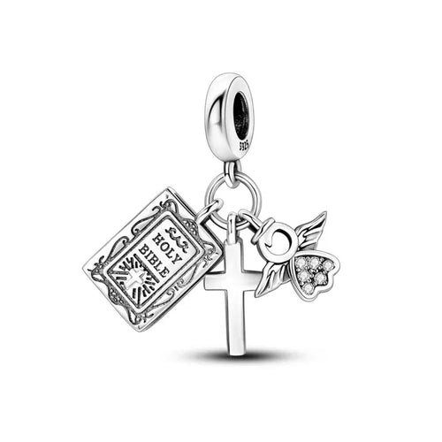 2024 New 925 Silver Jesus Cross The Holy Bible Pendant Charms Beads