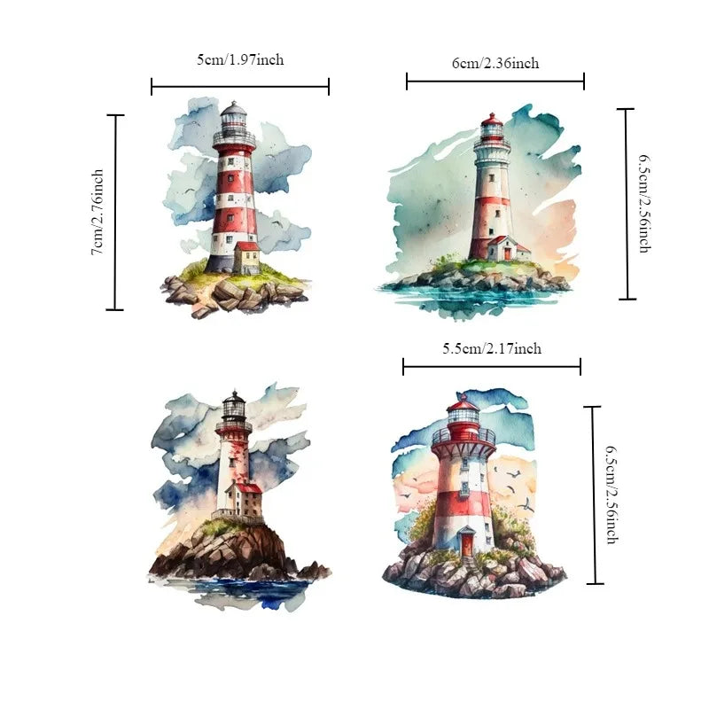 Cute Hand-Painted Watercolor Lighthouse Sticker Set