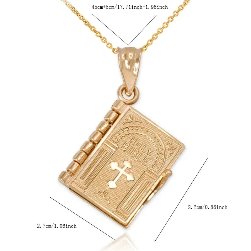 Religion Women Necklace Gold Color Openable Holy Bible Book Pendant
