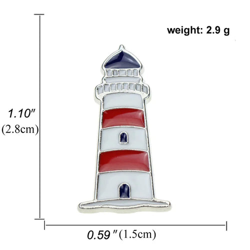 Coastal Nautical Metal Charm Ornaments — Lighthouse, Rudder, Fish & Sailboat