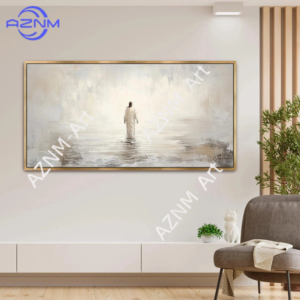 1PC  Jesus Walking on Water Minimalist Beige Abstract Print, I Will