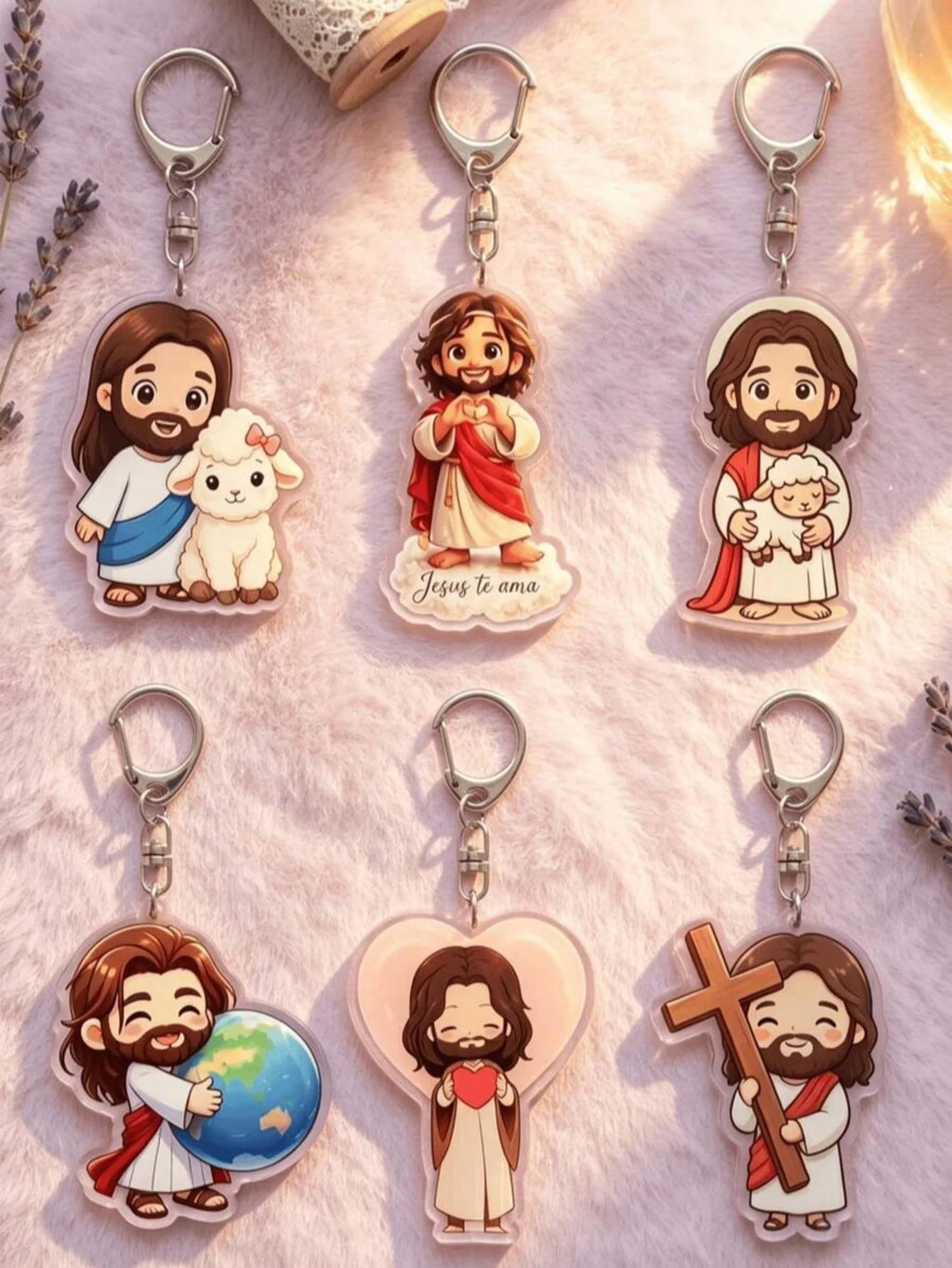 1-6 Piece Set of Jesus and Lamb Acrylic Keychains, Multifunctional 2D