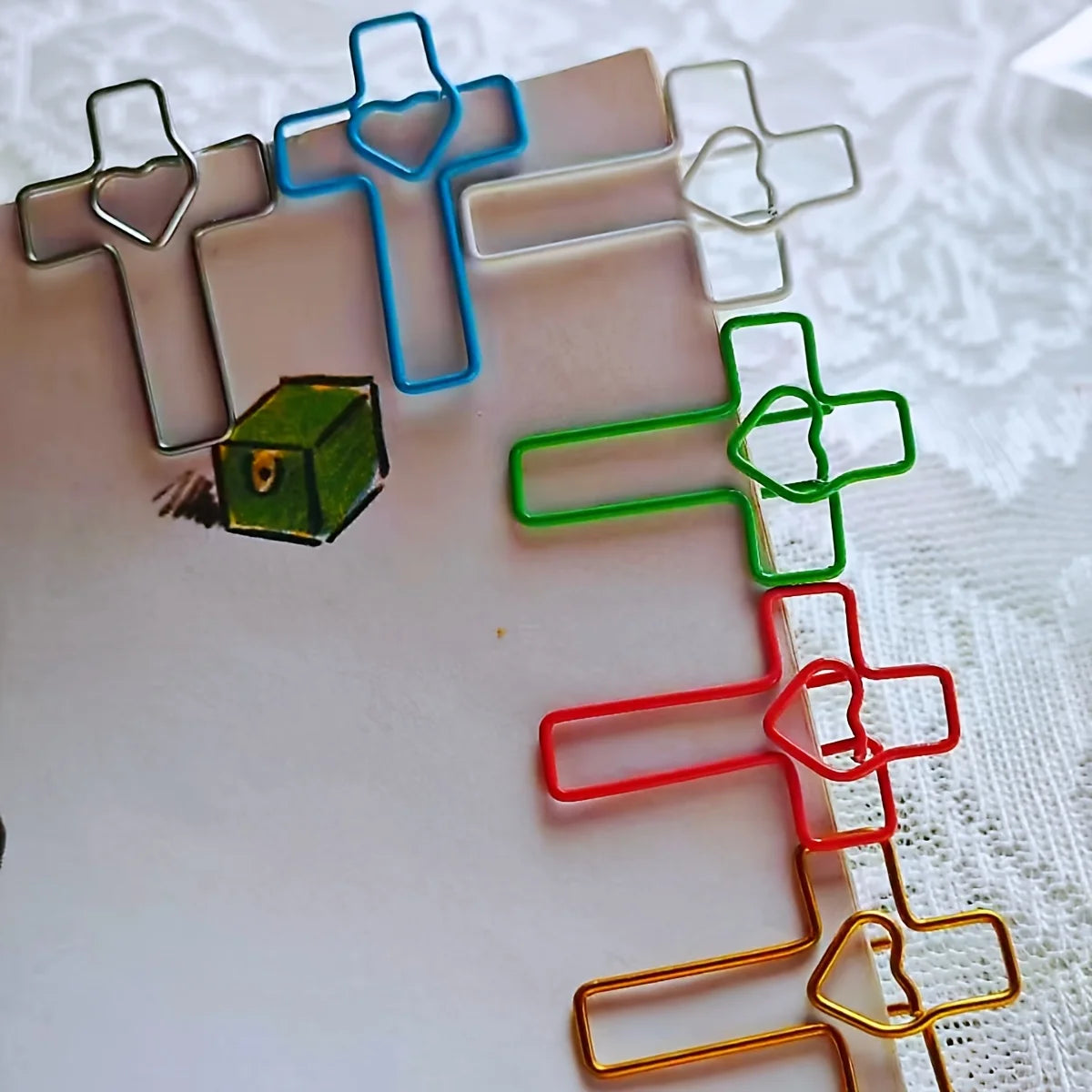 25Pcs Cross Heart Paper Clips Multicolor Religious Bookmarks Christian