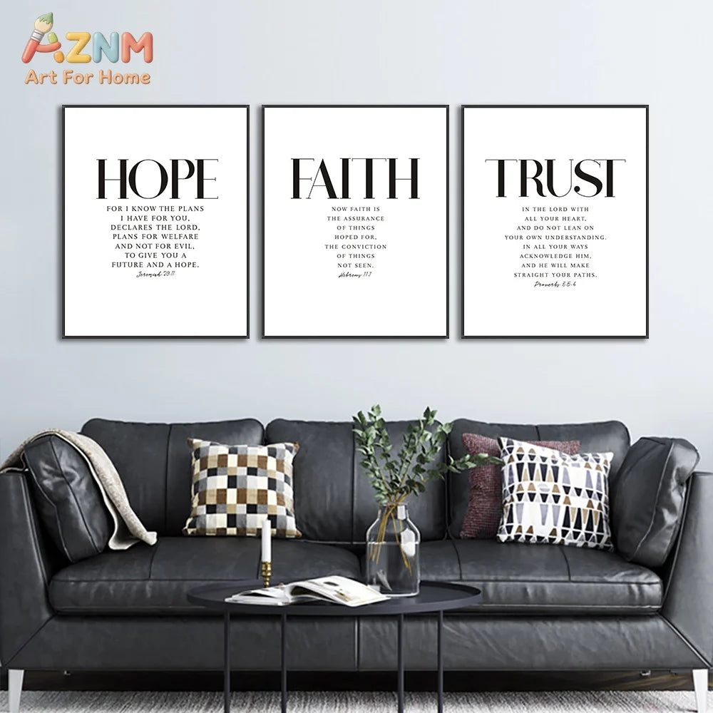 AZNM Faith Hope Joy Peace Grace Trust Bible Verse Canvas Wall Art