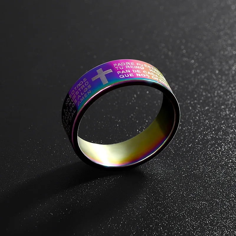 Black Jesus Men's Titanium Steel Bible Scripture Cross Jesus Ring
