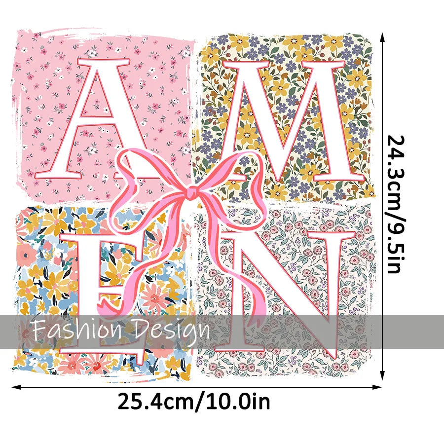 Floral Amen Bible Verses DIY Iron-On Heat Transfer Sticker Decal