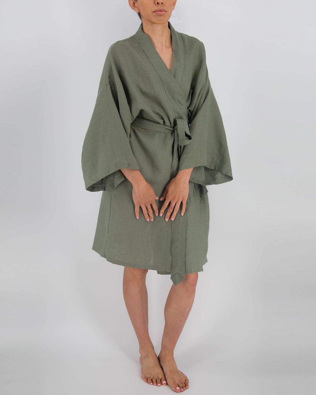 Leia Mid-Length French Linen Robe | 100% French Flax | Kimono-Style | Hidden Pockets | One Size Fits Most | 11 Colors | Sunday Morning
