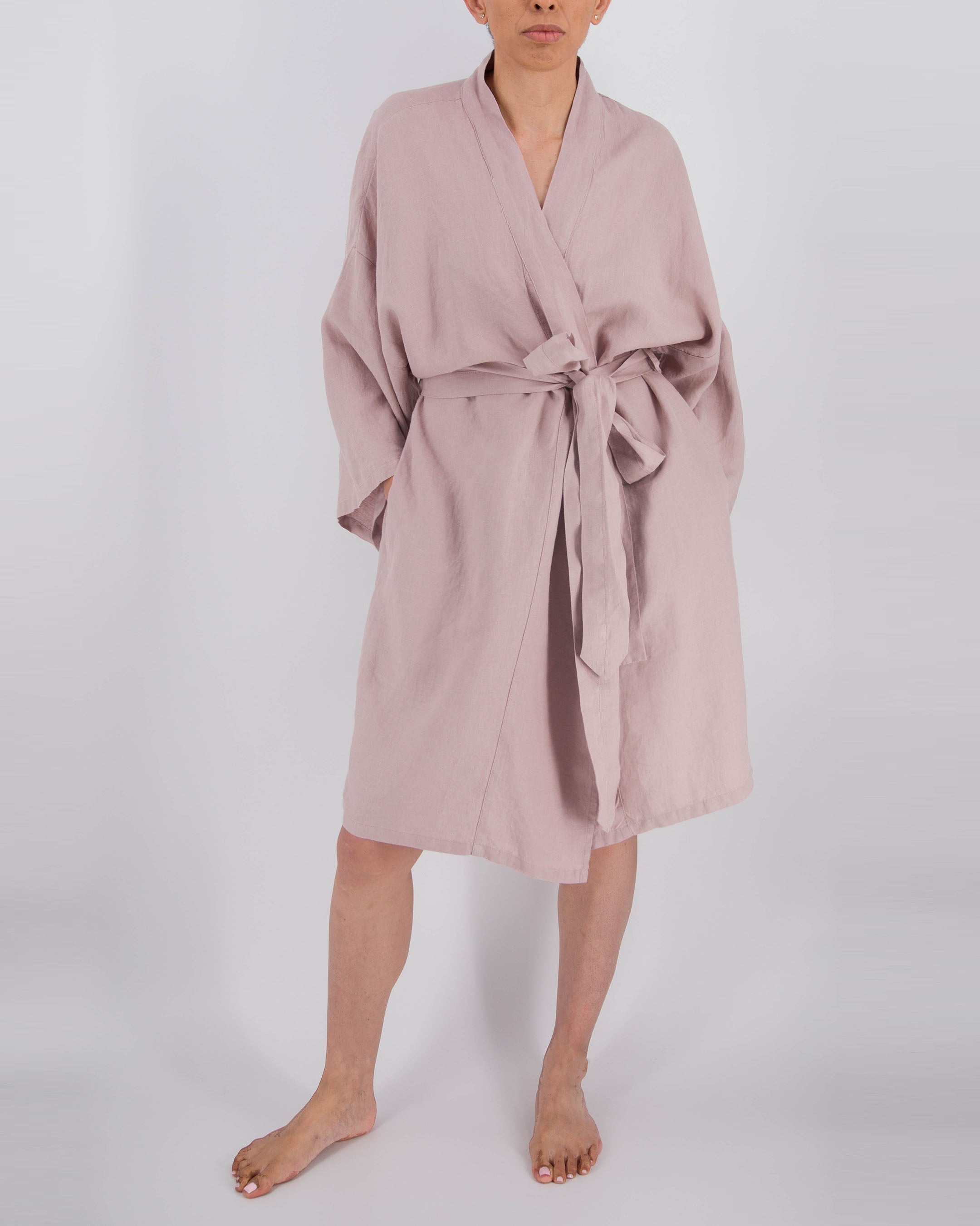 Leia Mid-Length French Linen Robe | 100% French Flax | Kimono-Style | Hidden Pockets | One Size Fits Most | 11 Colors | Sunday Morning